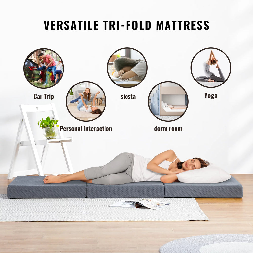 4'' Memory Foam Tri-Fold Mattress, Blue, Narrow Twin S587179