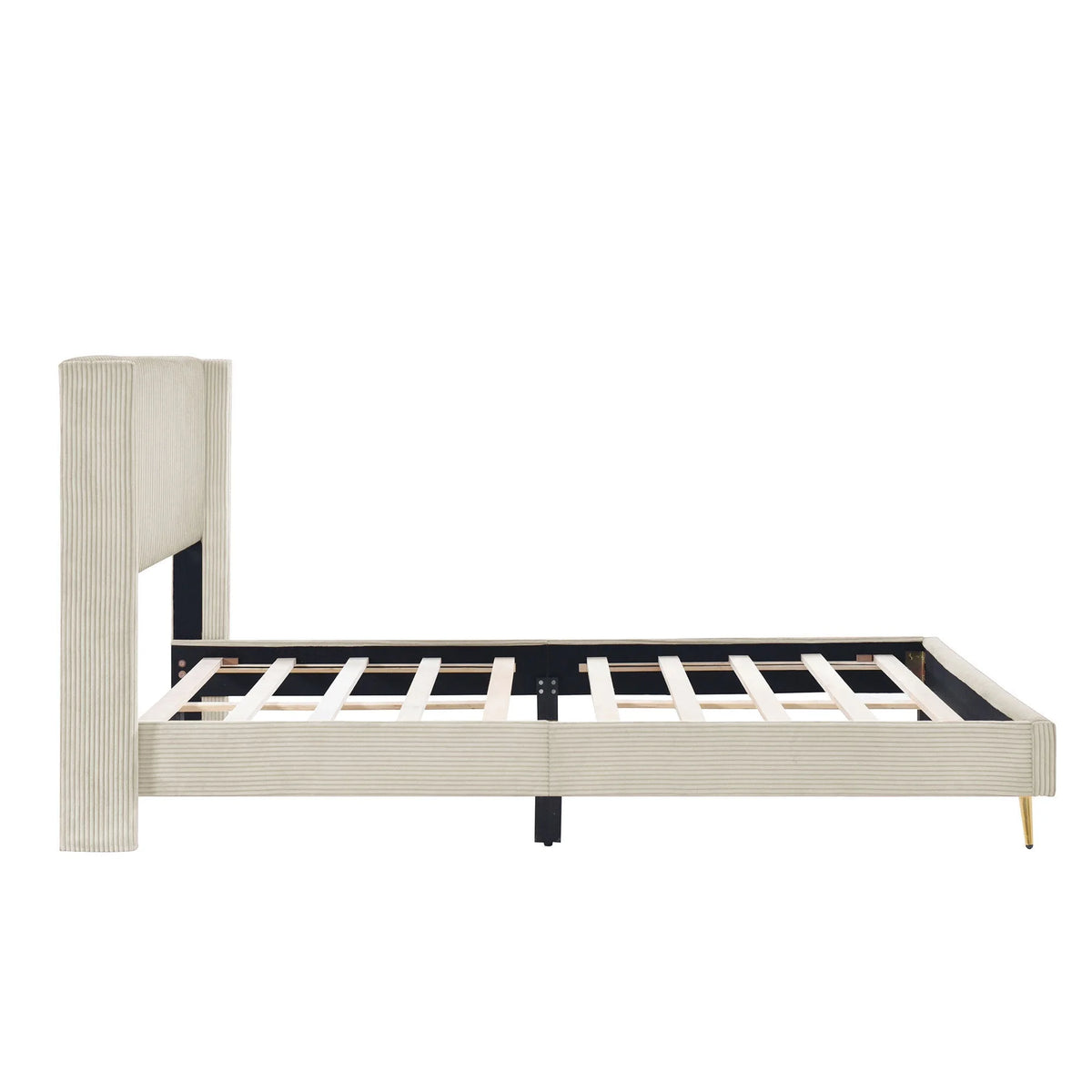 Queen Size Beige Corduroy Platform Bed with Metal Legs S931567