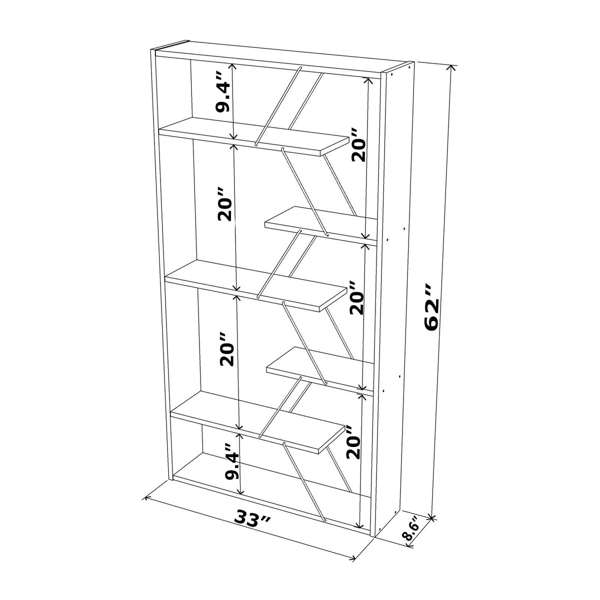 5 Tier Modern Bookshelf D733