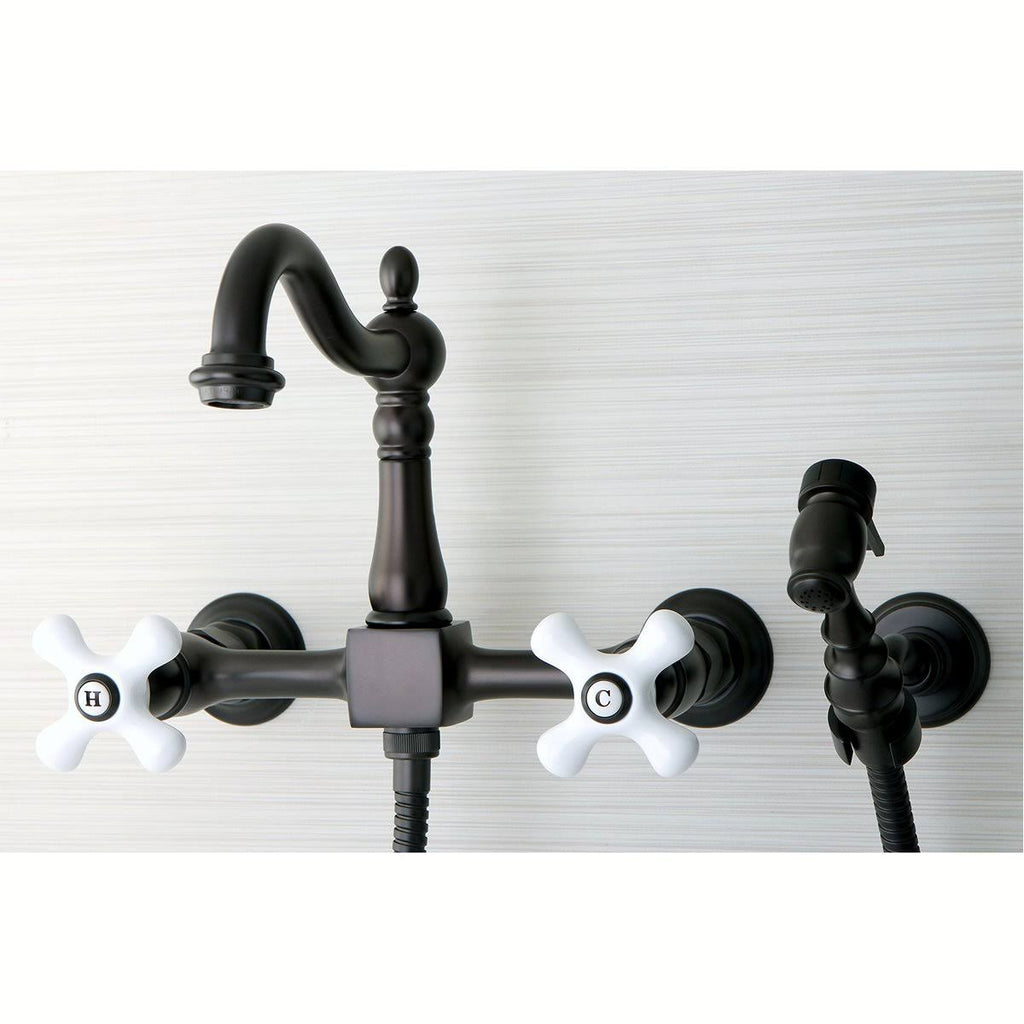 Oil Rubbed Bronze Wall Mount Kitchen Faucet with Brass Sprayer N329200