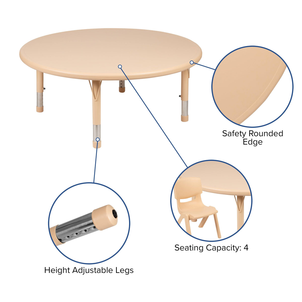 45 inch Round Plastic Height Adjustable Activity Table F154