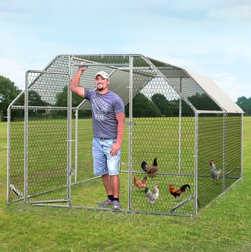 Large Metal Walk-in Chicken Coop with Waterproof Cover C408