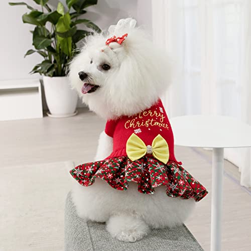 Christmas Dog Sweater Dress Turtleneck with Bowtie S4425
