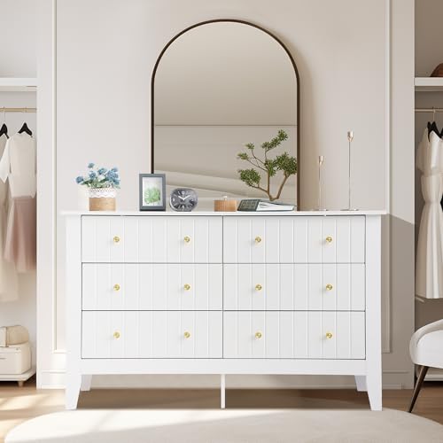 White 6 Drawer Wood Dresser with Metal Handle Y650
