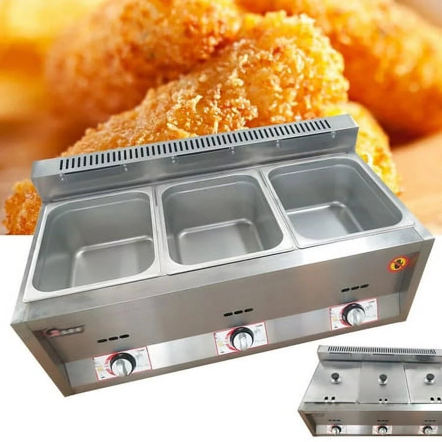 Commercial Propane Deep Fryer Countertop 18L Gas Fryer 3 Pan W3456
