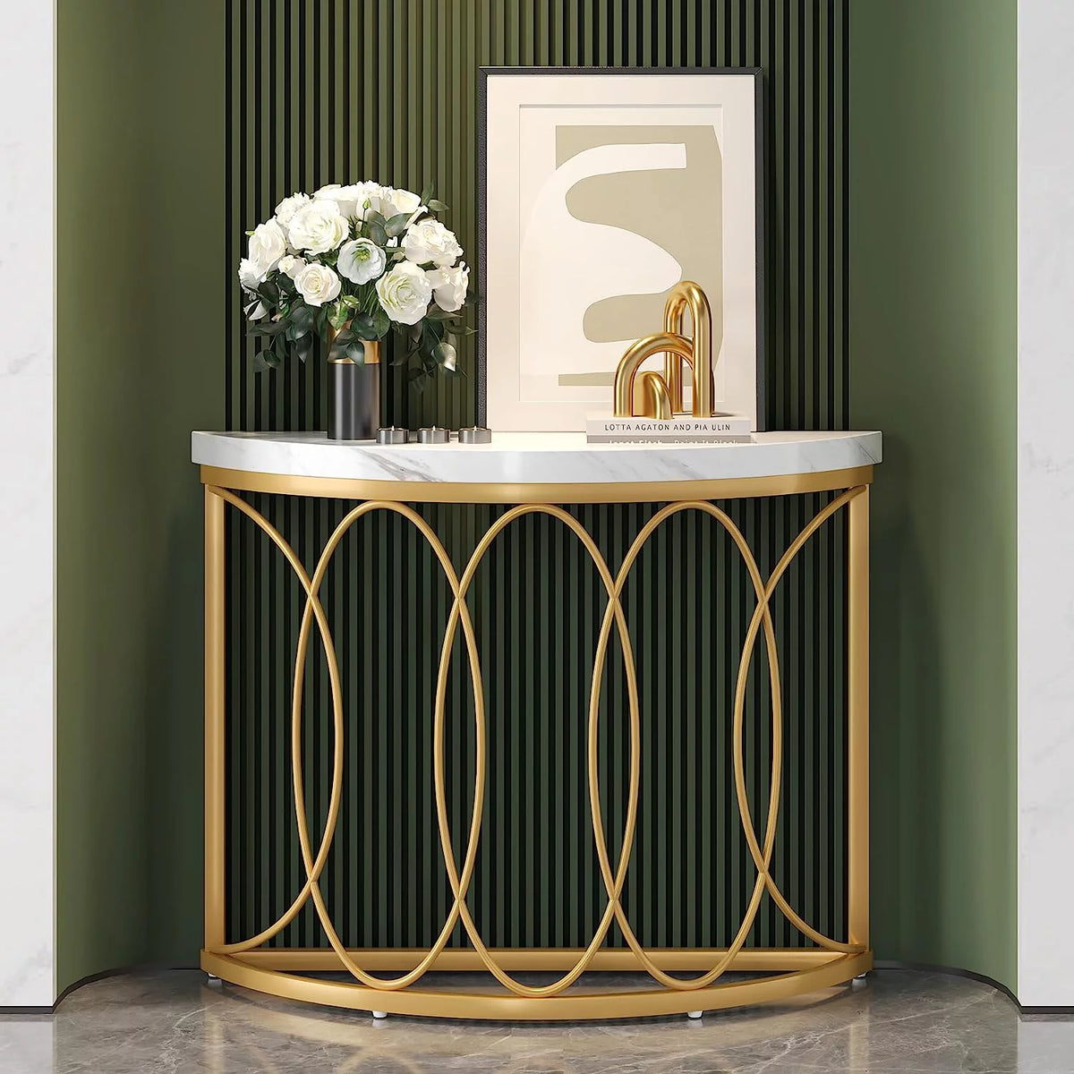 Gold Faux Marble Console Table B1290