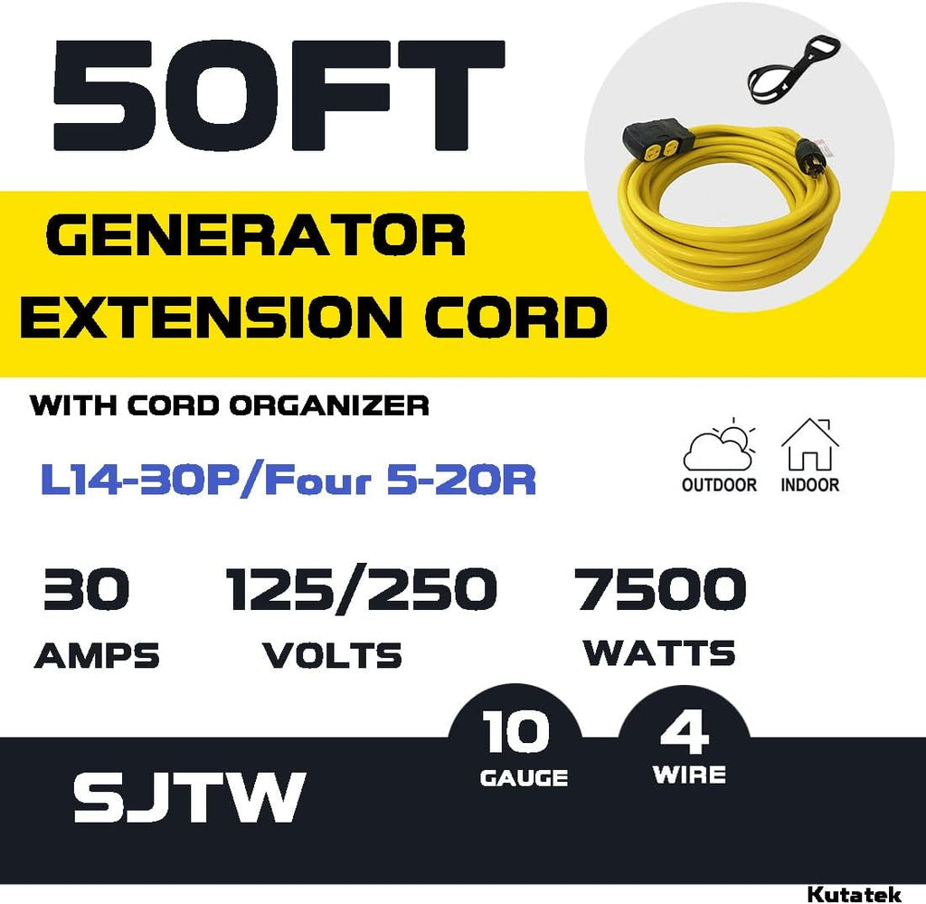 50Ft 30 Amp 125/250V 10 Gauge SJTW Power Cord with Surge Protector Breaker G48397