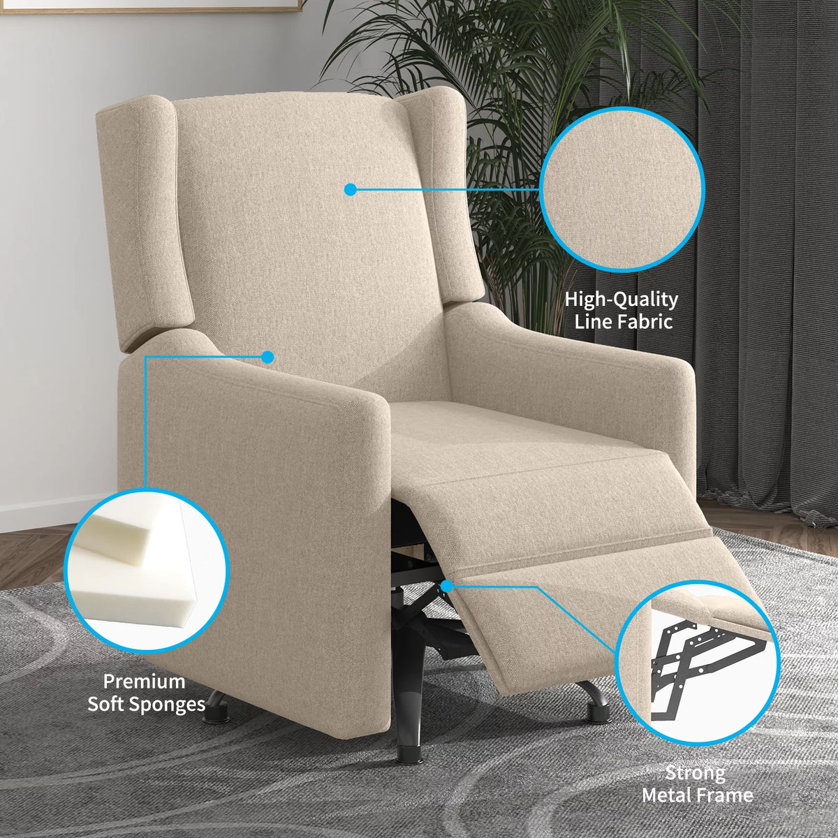 Beige Linen Swivel Rocking Chair S912