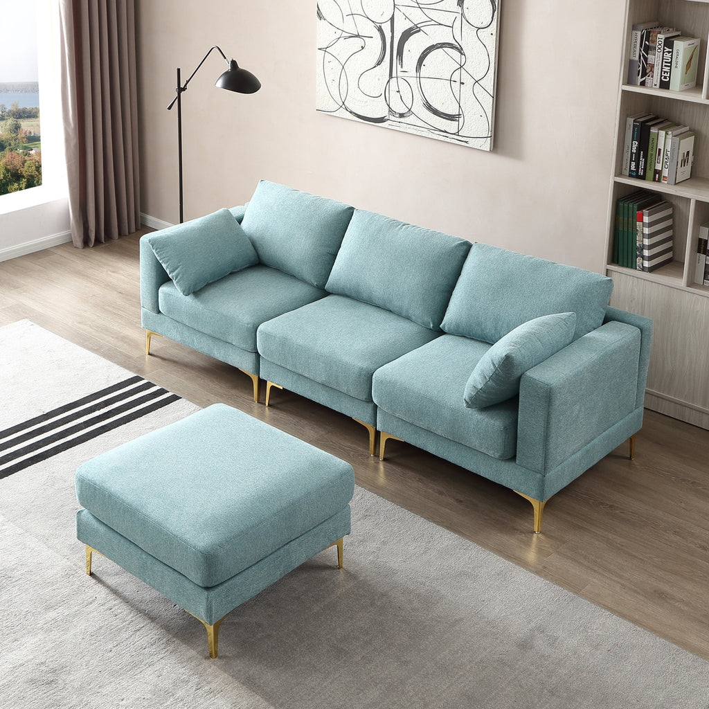 L Shape Turquoise Fabric Couch X28850