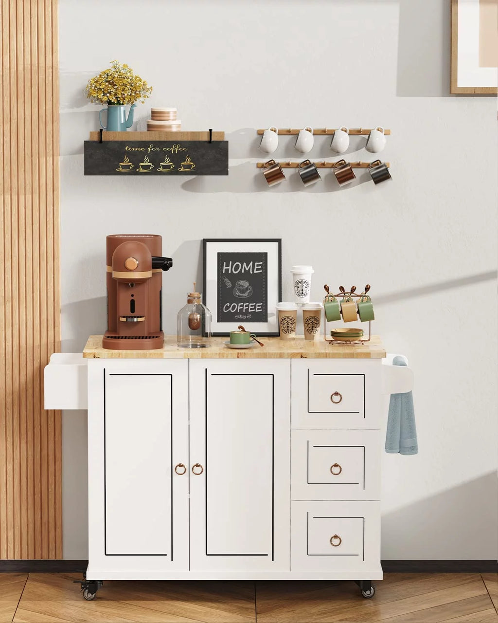 White Kitchen Cart on Wheels with Storage F189
