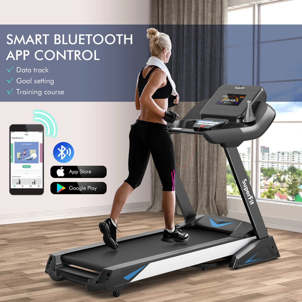 Folding Treadmill with Auto Incline LED Screen T2765