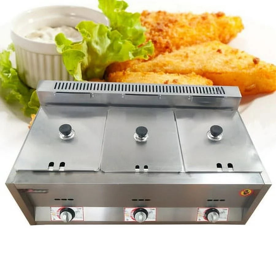 Commercial Propane Deep Fryer Countertop 18L Gas Fryer 3 Pan W3456