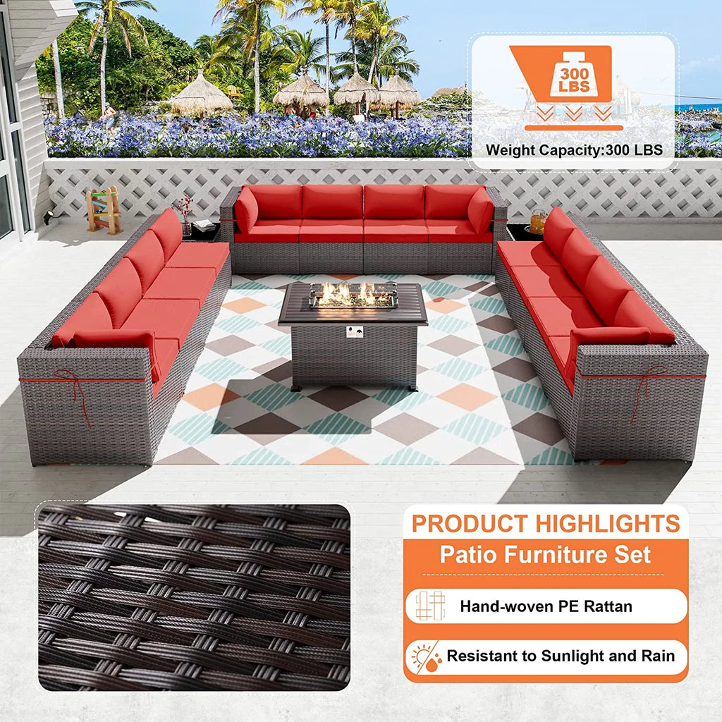 15 Pieces PE Rattan Outdoor Patio Furniture Set with Fire Pit Table C52107