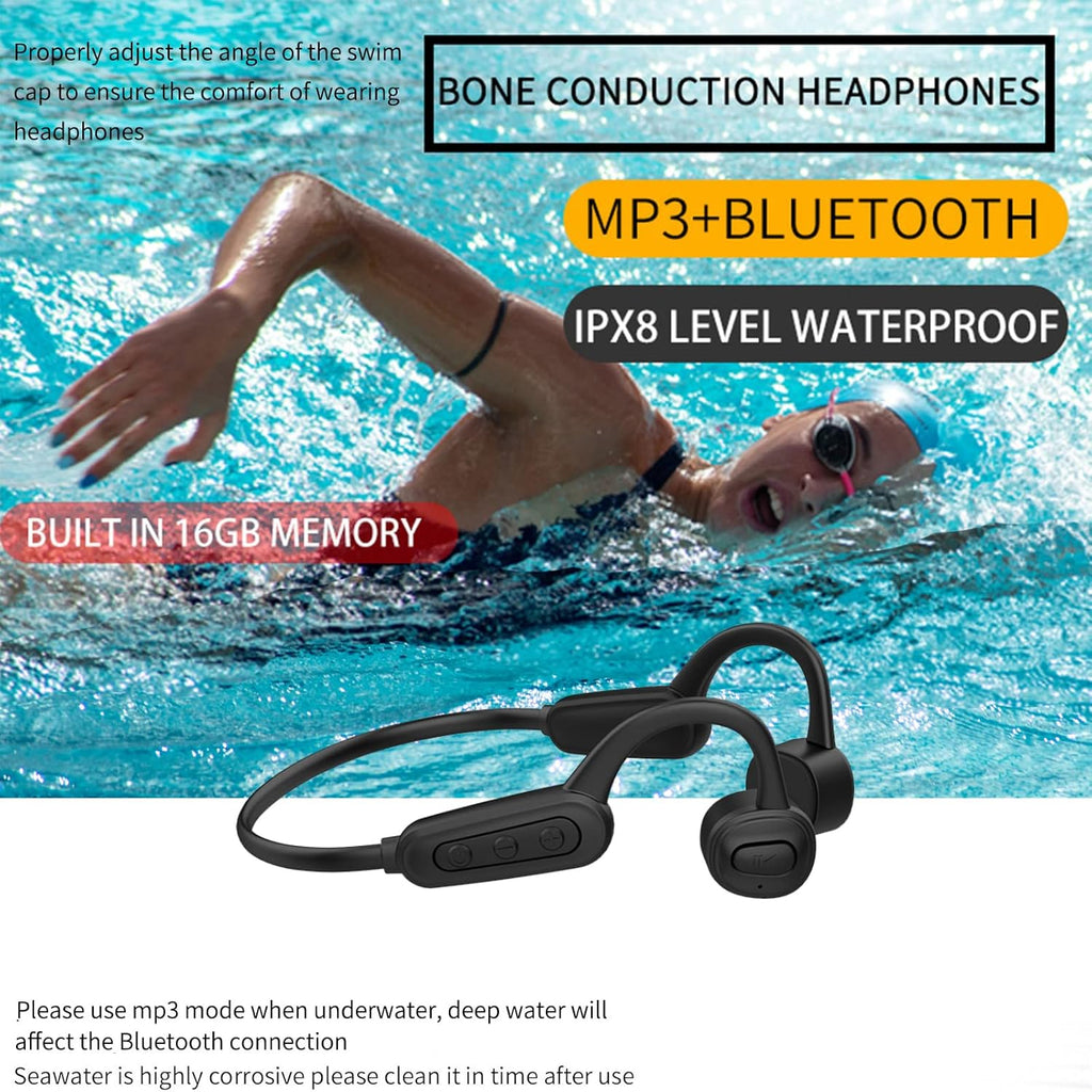 Bone Conduction Swimming Headphones IPX8 Waterproof 16GB Mp3 Player Open Ear X28589