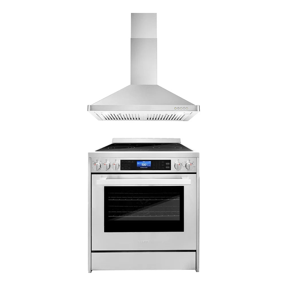 2 Piece Kitchen Appliance Package with Electric Range and Wall Mount Range Hood P576375