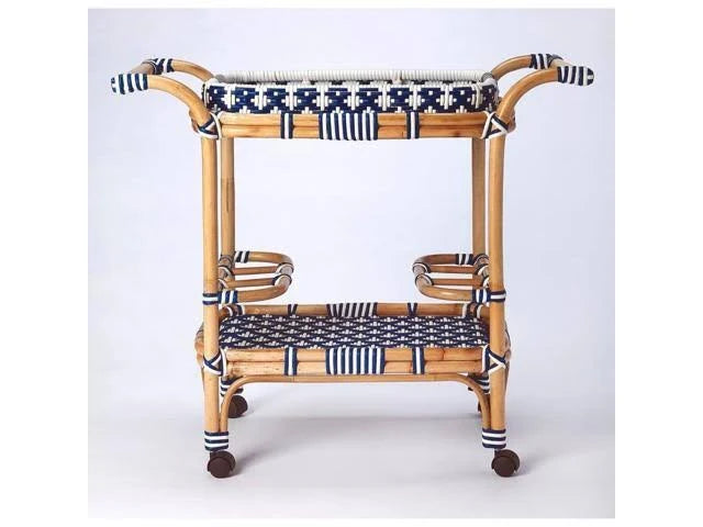 Blue White Rattan Bar Cart O350