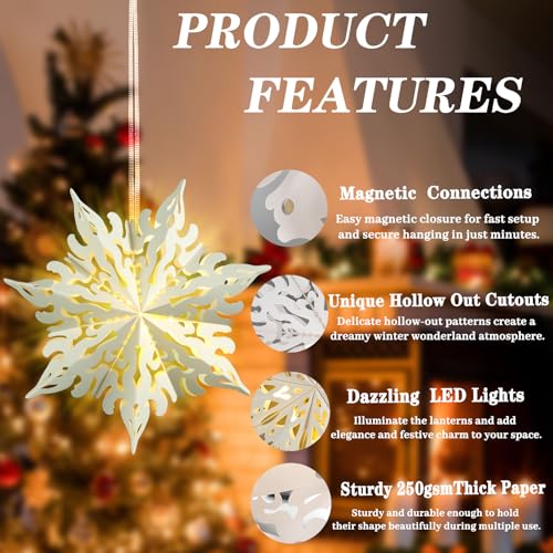 3Pcs Christmas Paper Snowflake Lanterns with Lights & Banner K245109