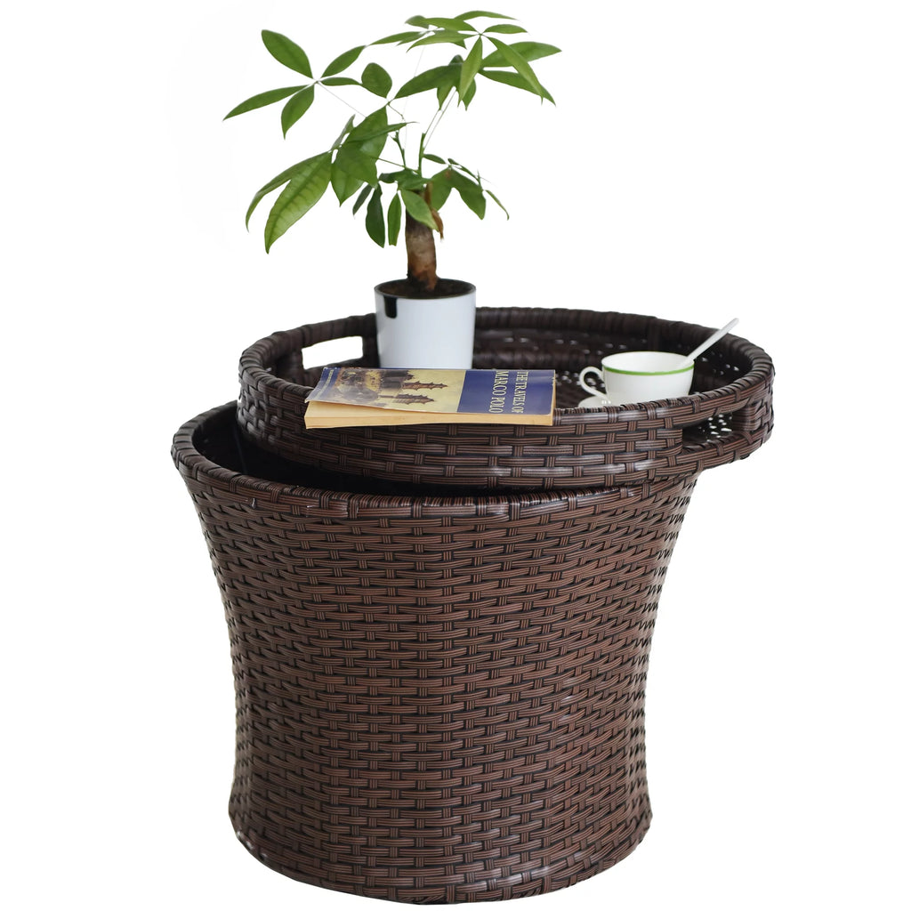 Small Brown Wicker Rattan Side Table with Storage J152
