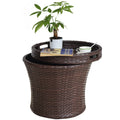 Small Brown Wicker Rattan Side Table with Storage J152