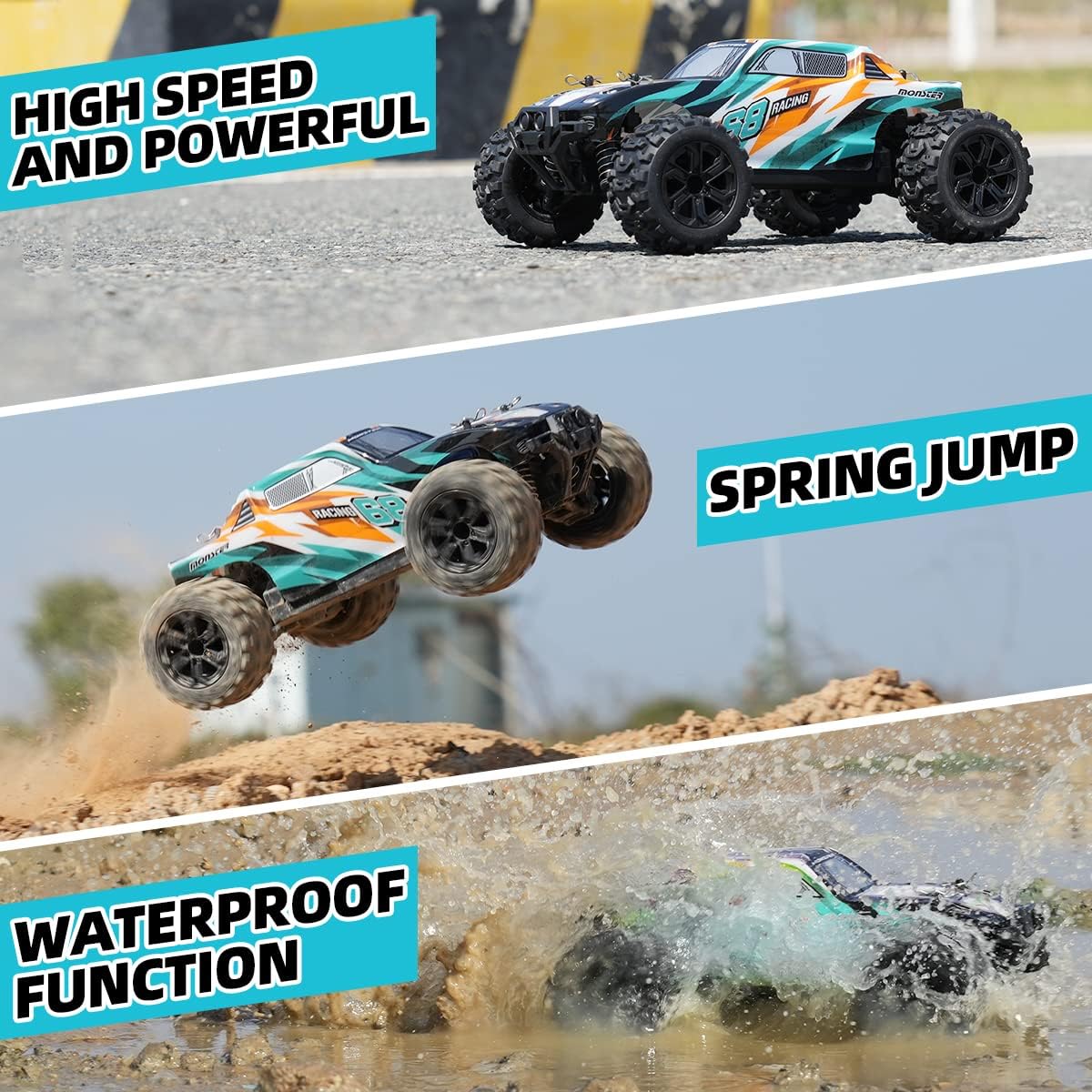 1:18 Remote Control High Speed RC Monster Truck with Rechargeable Batteries Pack of 2 Z23251