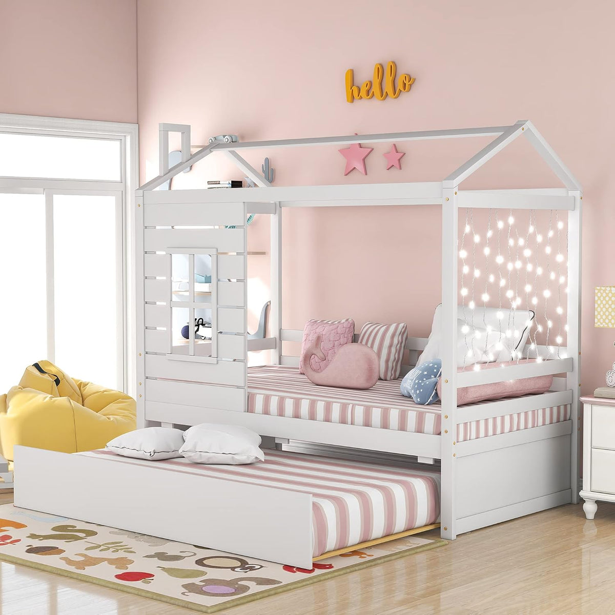 Twin Size Wood Bunk Bed with Trundle Z78495
