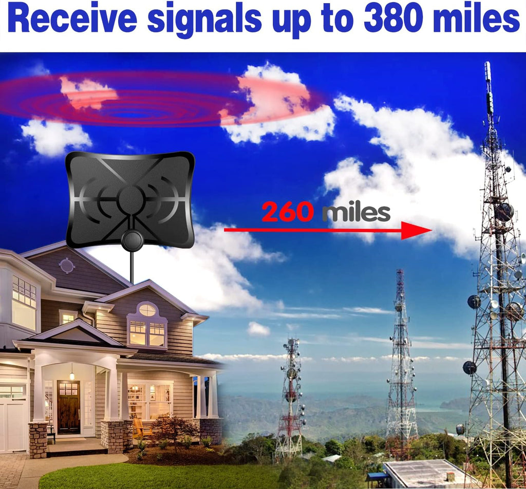 HD Digital TV Antenna 250 Miles Range 4K 1080p 18ft Coax Cable Pack of 2 V850