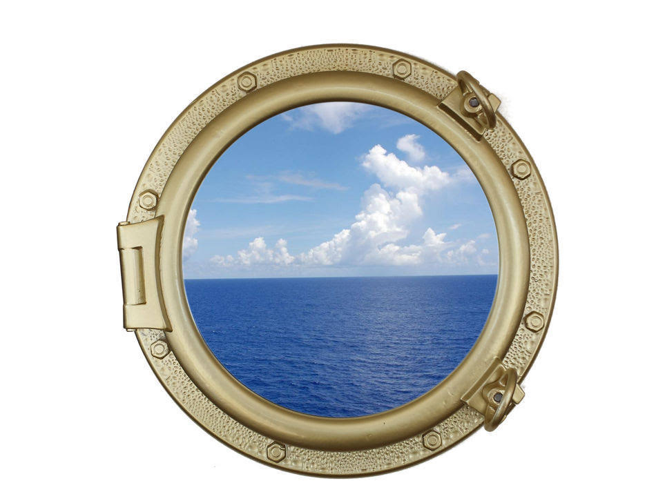 Gold Finish Decorative Ship Porthole Window 20x22 V260
