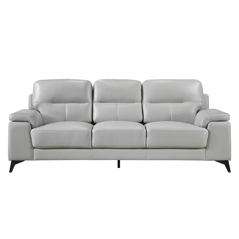 Silver Gray Leather 2-Piece Upholstered Sofa Set U483