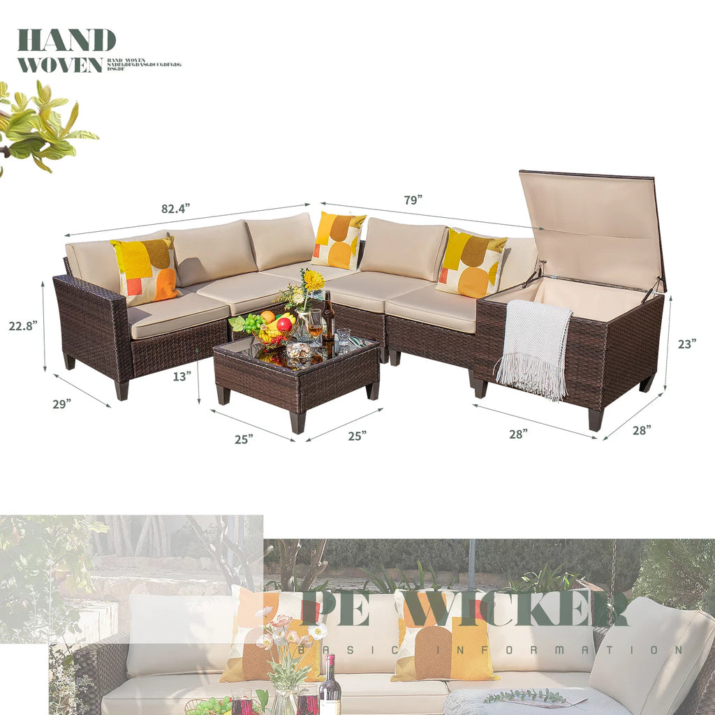 7 Pieces Wicker Rattan Sectional Sofa Set with Storage Box O4218