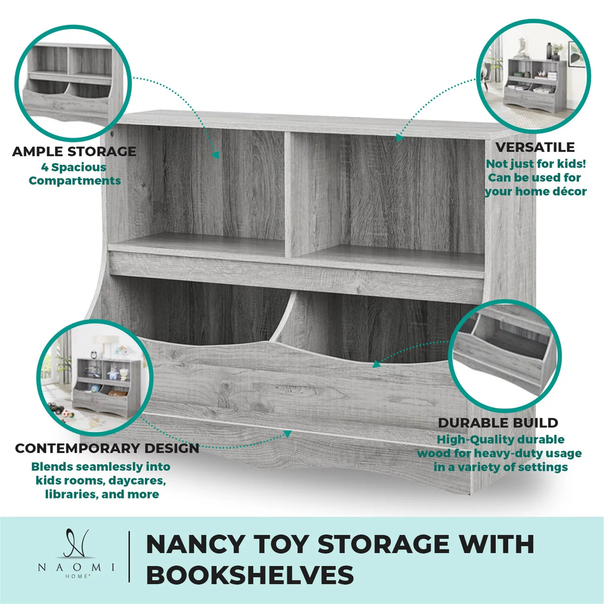 White Kids Toy Storage with Bookshelves Z288