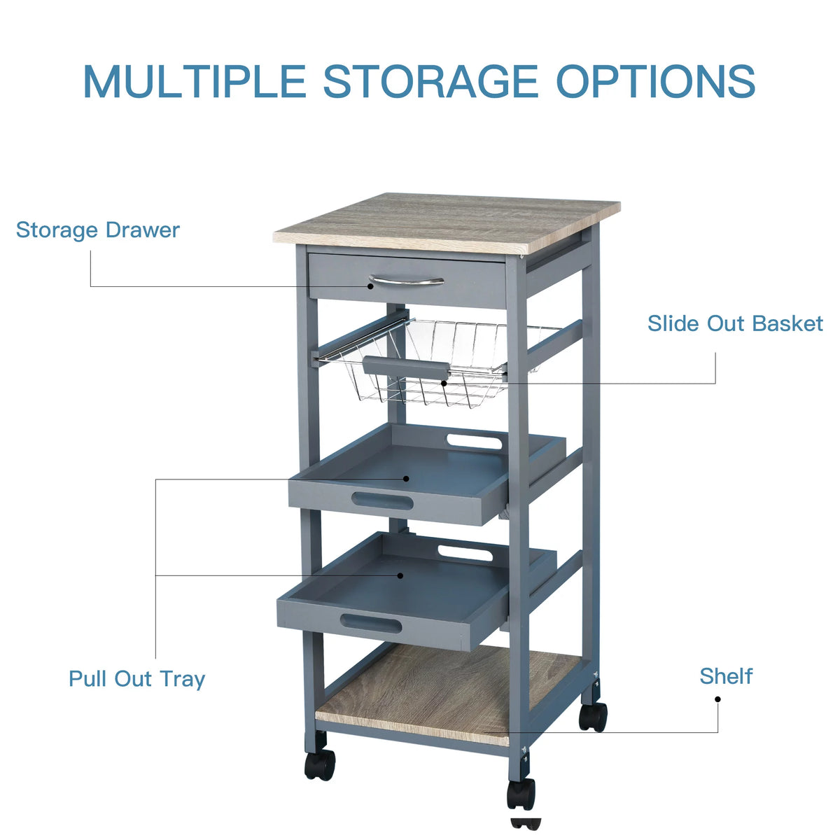 Grey Rolling Kitchen Island Cart with Drawer Z15170