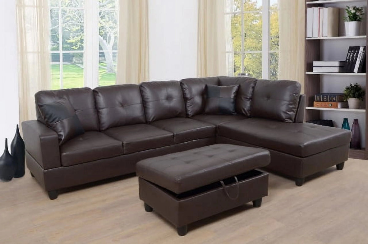 Red Leather Sleeper Sectional Sofa with Storage Ottoman K677