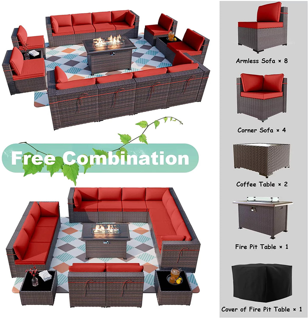 15 Pieces PE Rattan Outdoor Patio Furniture Set with Fire Pit Table C52107