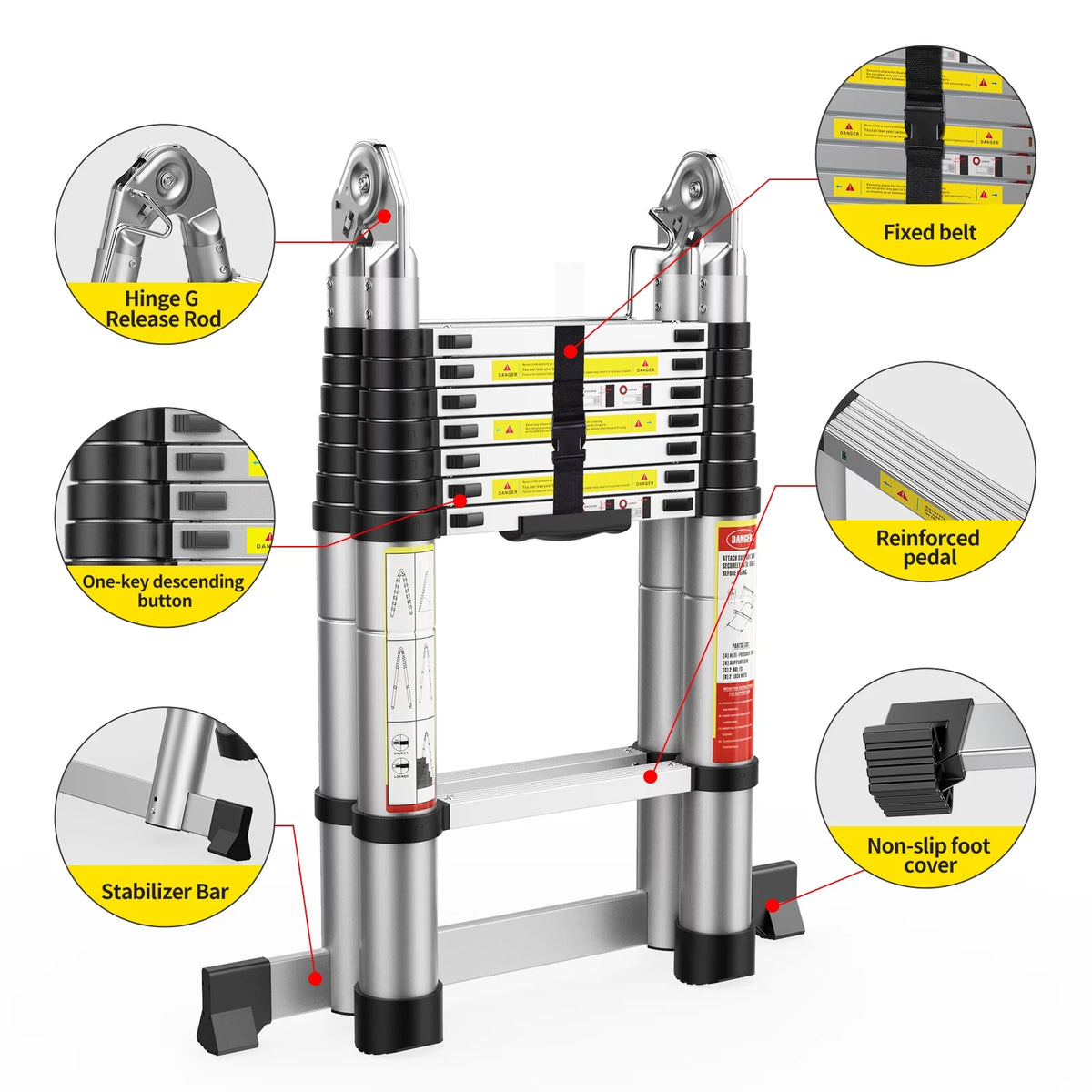 16.5FT Aluminum Telescoping Extension Ladder with Wheels 330lb Capacity Y703