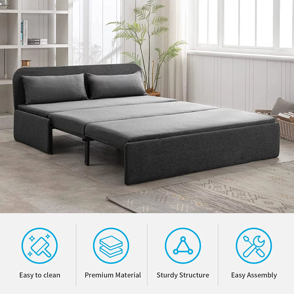 Queen Size Convertible Linen Sleeper Sofa Bed Dark Gray B819453