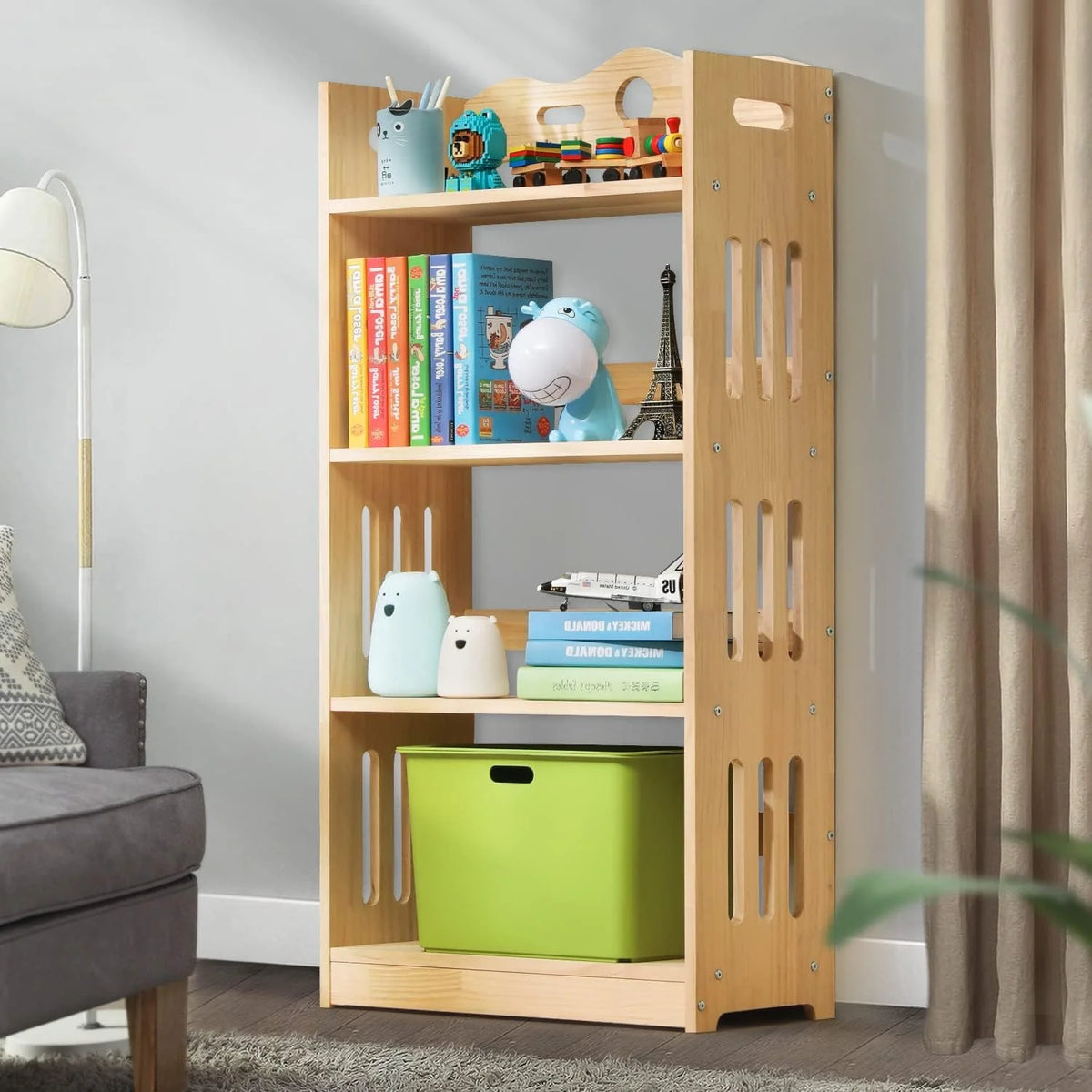 Natural 4 Tier Solid Wood Bookcase F10116