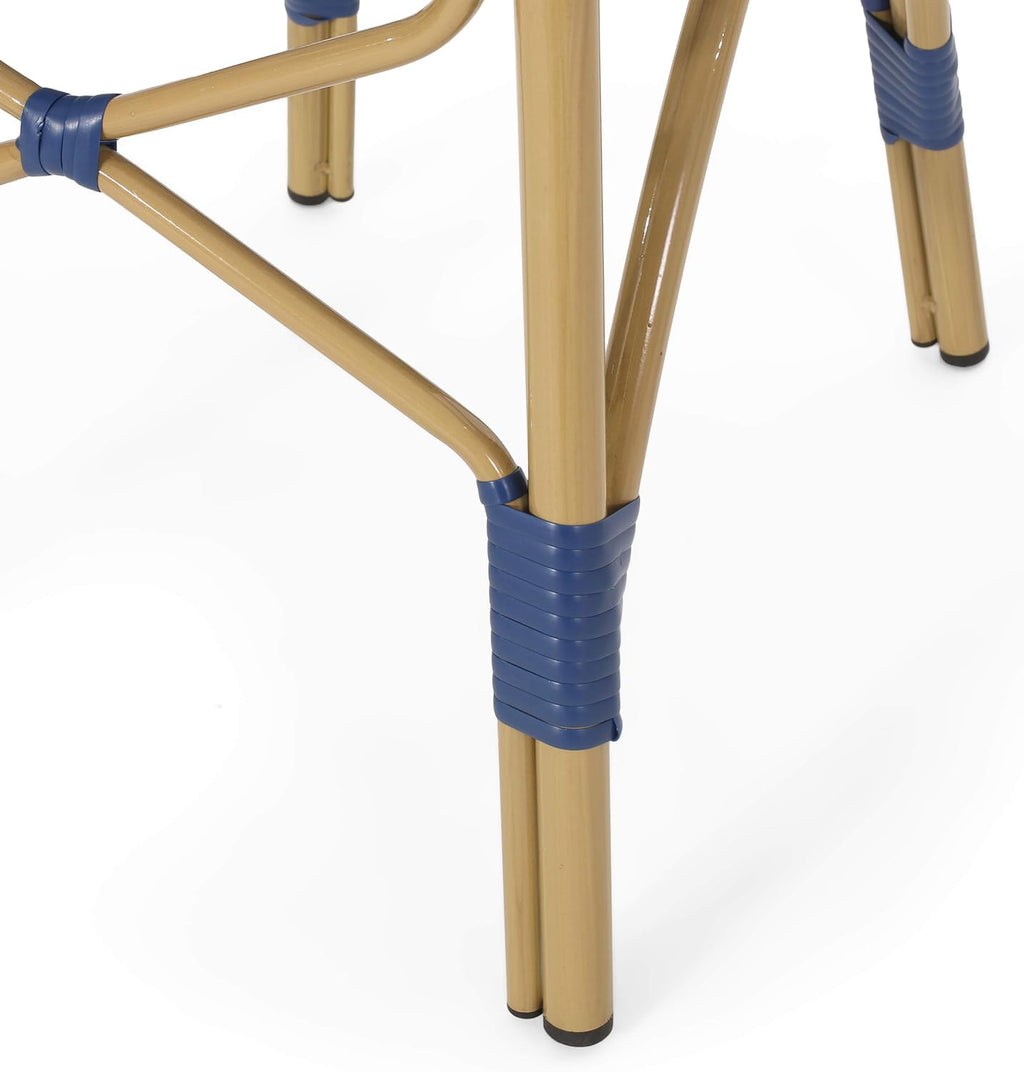 Navy Blue White Bamboo Finish Outdoor Bistro Chair G78822