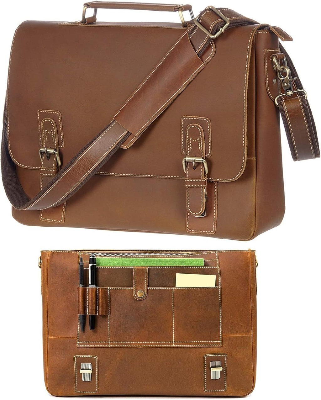 Leather Messenger Bag RFID Satchel 16 Laptop D178