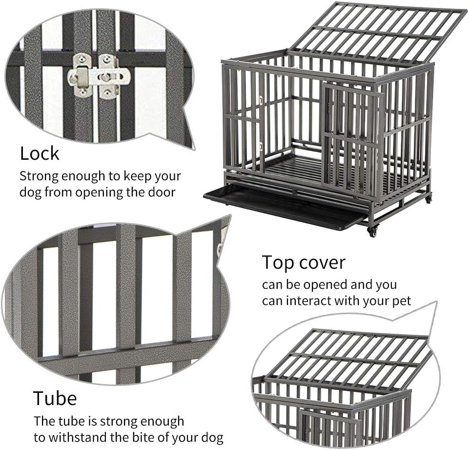 38 Heavy Duty Metal Dog Crate with Double Doors and Wheels, Black I2701