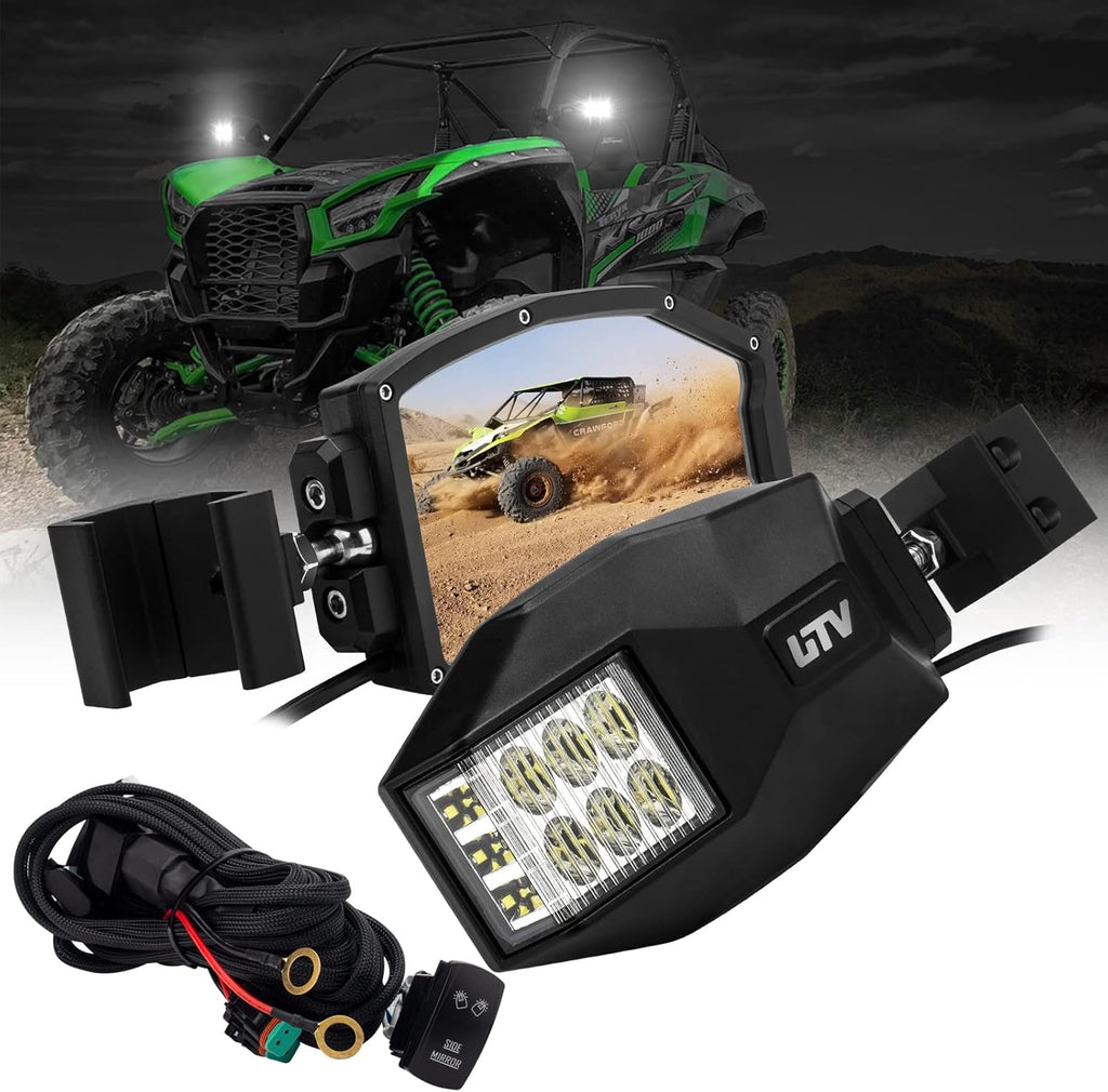 Aluminium UTV Side Mirrors with LED Spot Lights, One Pair X631