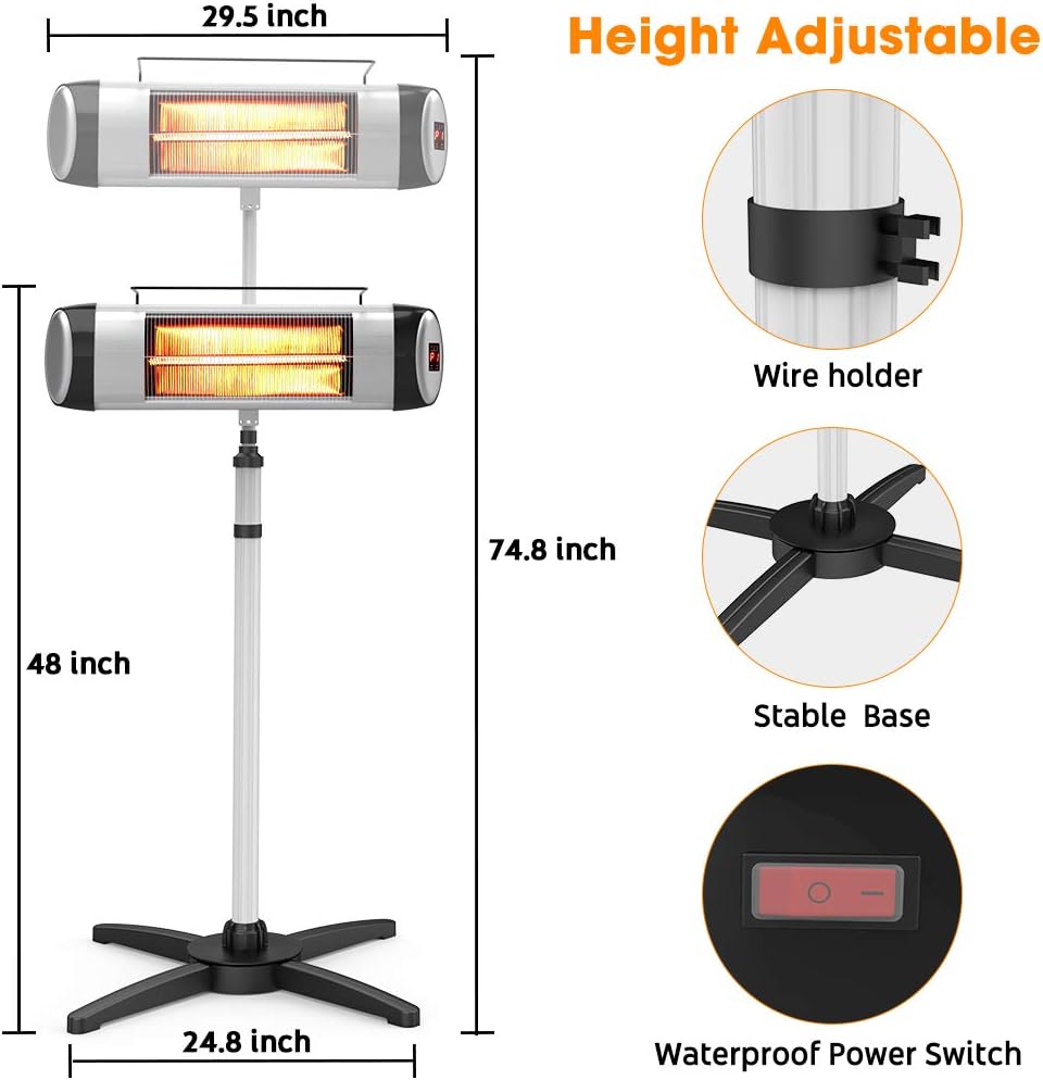 Electric Infrared Patio Heater, Freestanding with Remote Control and 24H Timer P12683