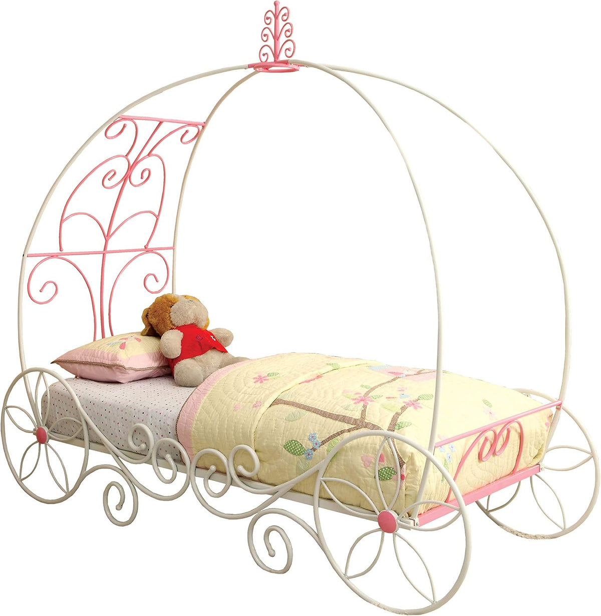 Twin Pink & White Carriage Bed F108449