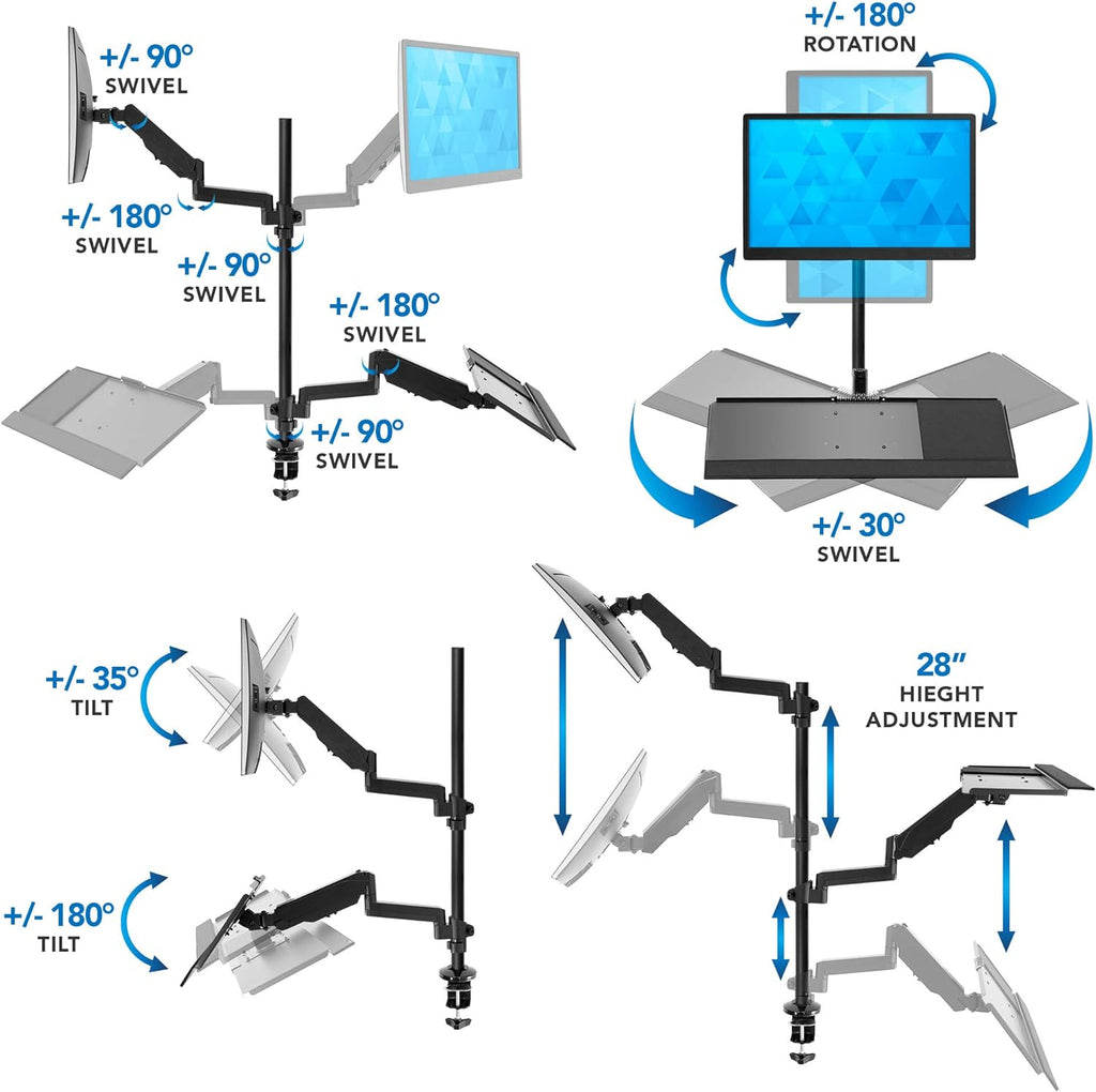 Black Height Adjustable Monitor Desk Mount with Keyboard Tray X952