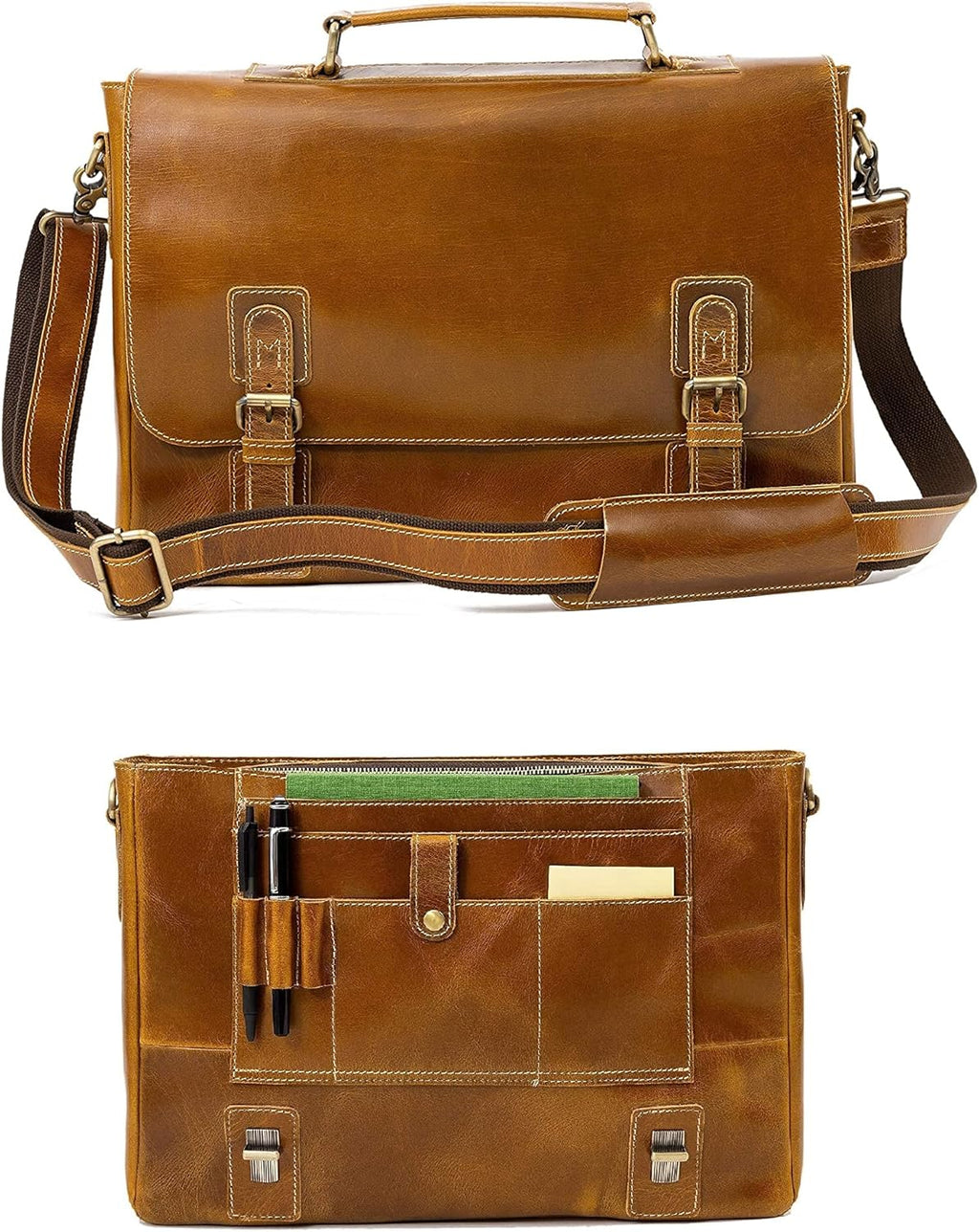 Leather Messenger Bag RFID Satchel 16 Laptop D178