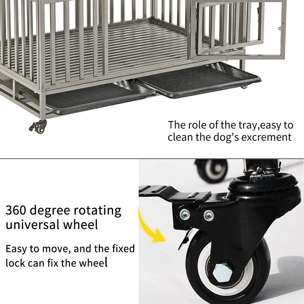 38 Heavy Duty Metal Dog Crate with Double Doors and Wheels, Black I2701