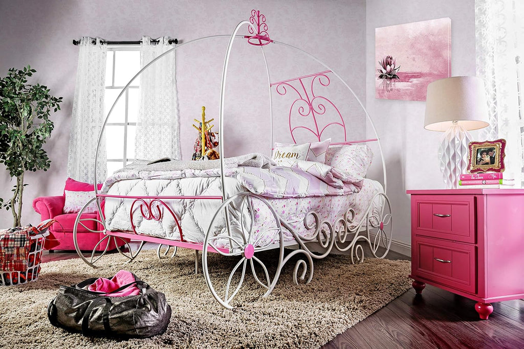Twin Pink & White Carriage Bed F108449