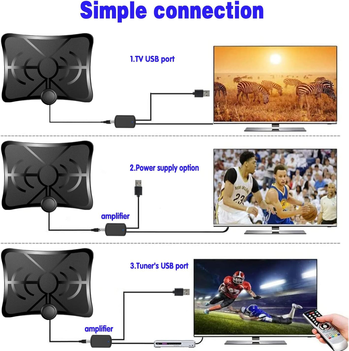 HD Digital TV Antenna 250 Miles Range 4K 1080p 18ft Coax Cable Pack of 2 V850