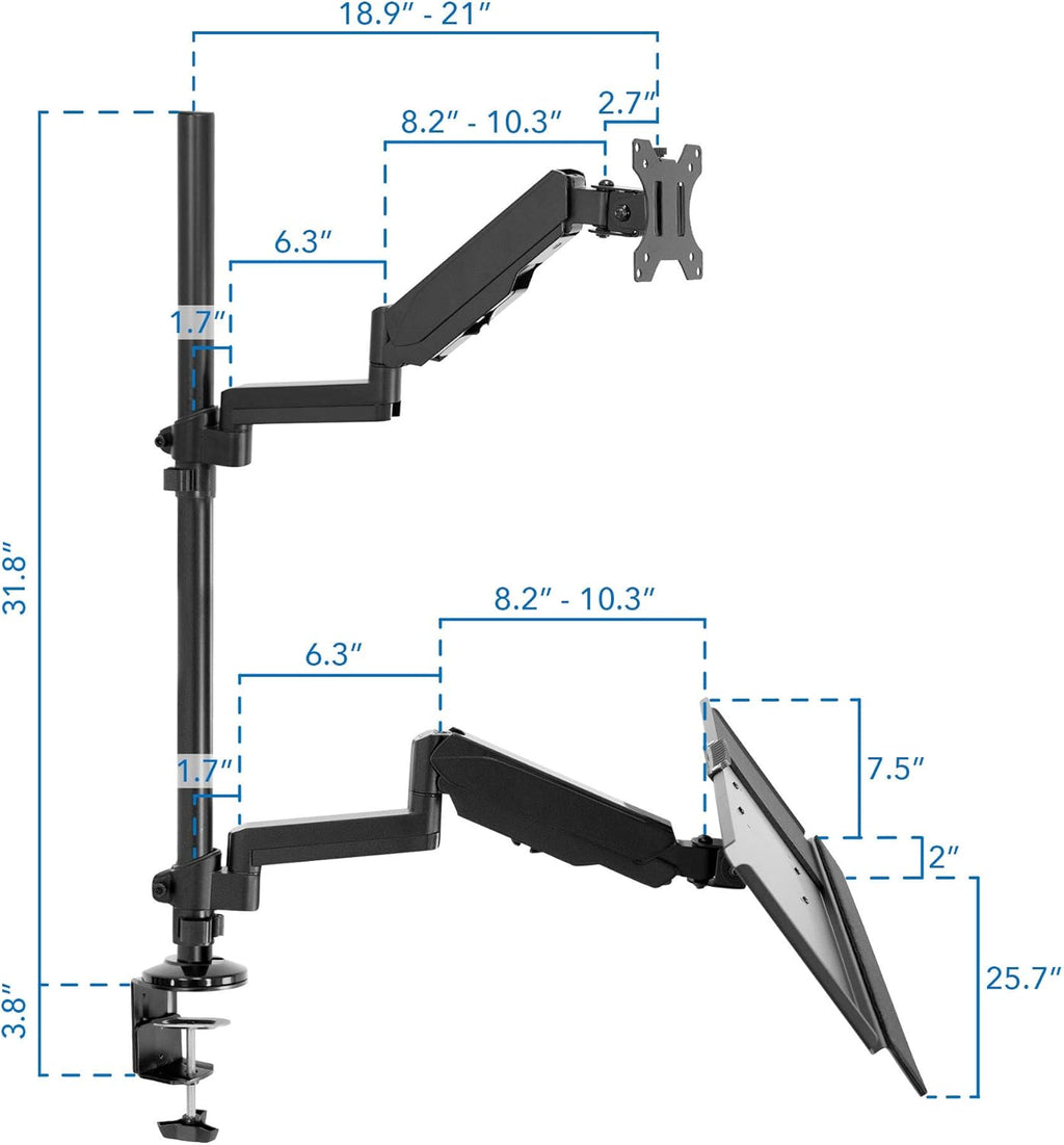 Black Height Adjustable Monitor Desk Mount with Keyboard Tray X952