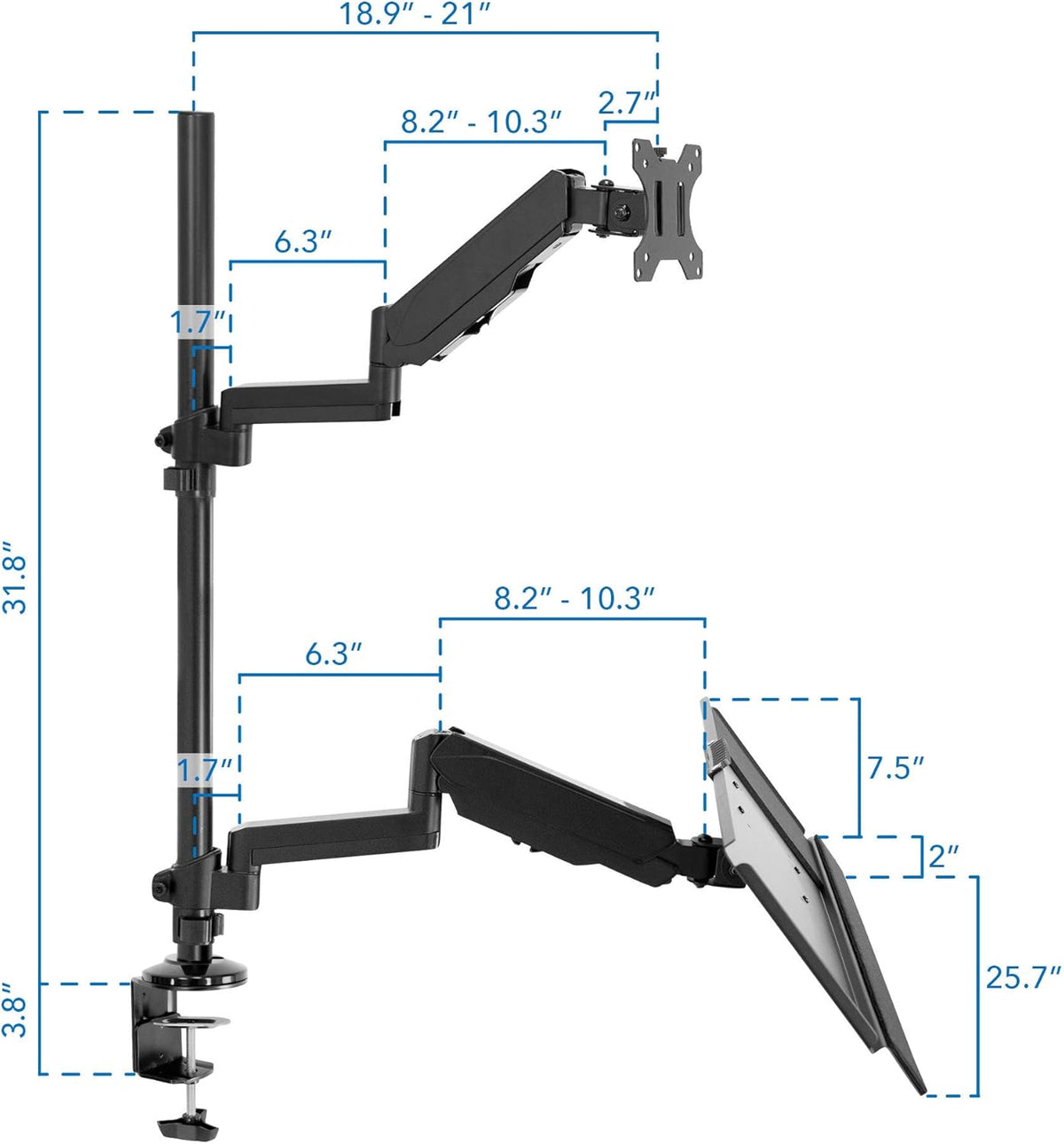 Black Height Adjustable Monitor Desk Mount with Keyboard Tray X952
