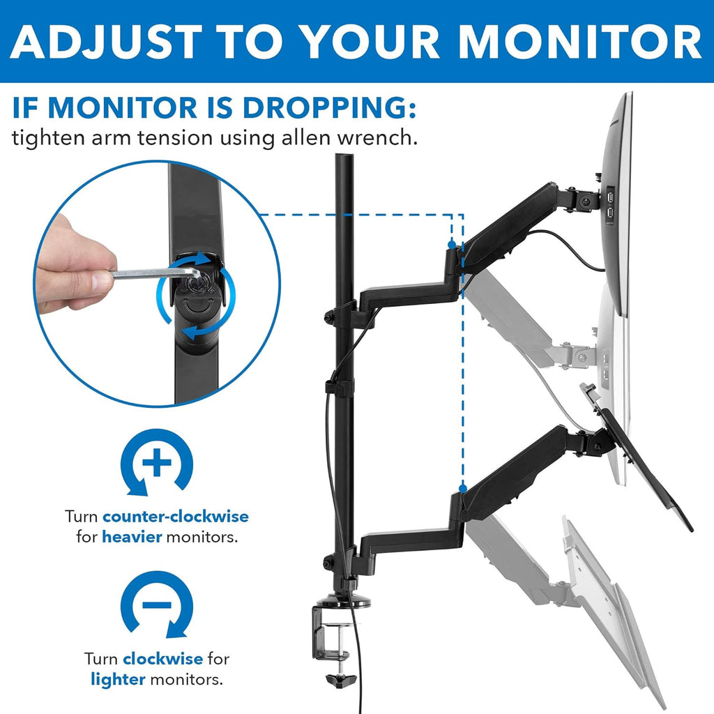 Black Height Adjustable Monitor Desk Mount with Keyboard Tray X952